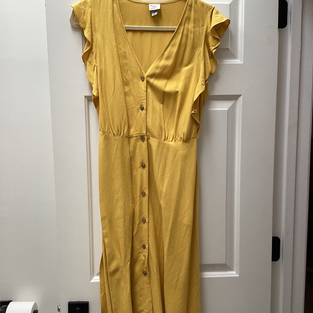 Womens midi flutter sleeve sundress in mustard yellow
